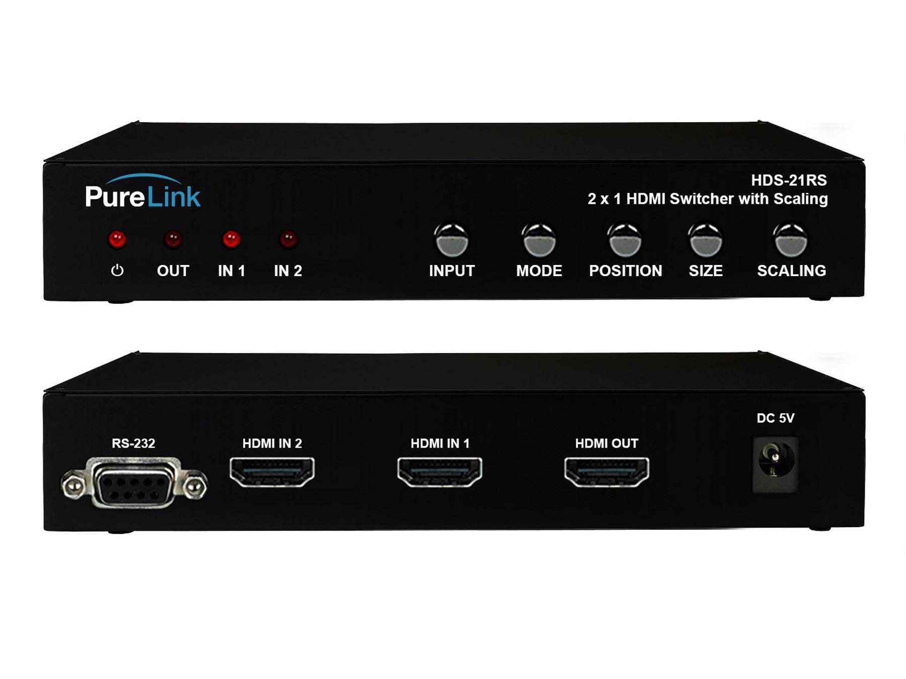 PureLink HDS-21RS 2x1 HDMI Switcher w Scaling/Split Screen Output/Full HD