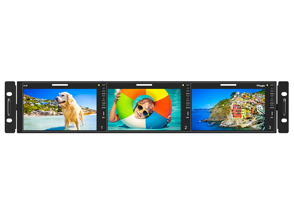 TVlogic R-5T Triple 5.5 inch 1920 x 1080 Full HD 12G-SDI/HDMI Rack Mount LCD Monitor