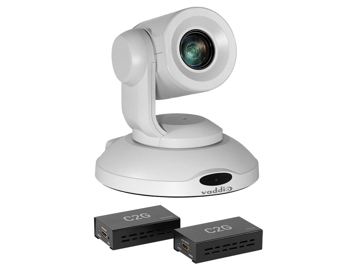 Vaddio 999-30420-300W PrimeSHOT 20 HDMI PTZ Camera with HDMI Extender (Transmitter/Receiver) Kit/White